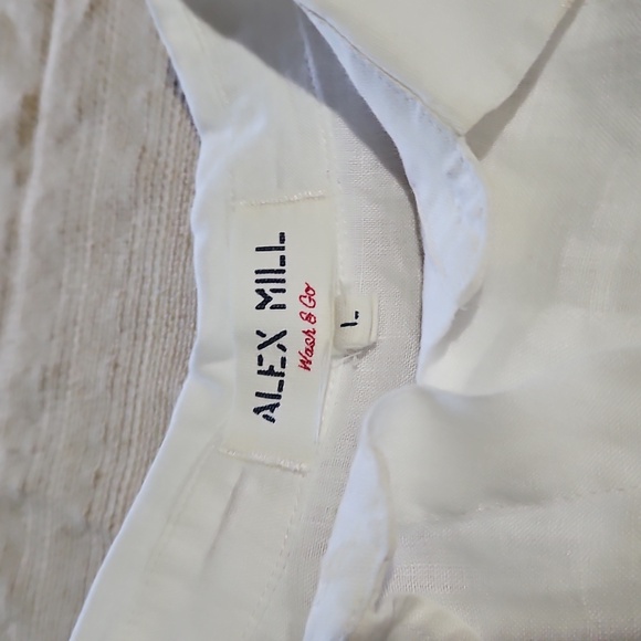 ALEX MILL Utility Shirt White  100% Linen Blouse Sz L N  Pockets Academia Preppy - Picture 3 of 5
